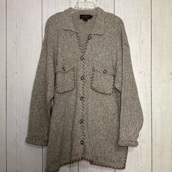 Eddie Bauer Wool Nylon Beige Knitted Collared Button-Up Sweater Cardigan Large - Picture 1 of 3